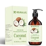 Bio Kokosöl - 1000mL (1L) Rein Fraktioniertes Kokosnussöl, Kokosfett, Kaltgepresst, Rohkostqualität, zum Kochen, Braten und Backen, für Haut, Körper und Haare-Coconut Oil