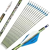 SHARROW Bogenschießen Carbonpfeile 30 Zoll Carbon Pfeile Jagd Übungspfeile Spine 340 Carbon Bolzen Bogenpfeile Jagdpfeile für Compound Bogen und Recurvebogen (6, Blau)