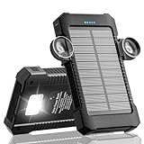 WASTDE Solar Powerbank 26800mAh, Solar Ladegerät mit Dual USB Ports und Saugnapfhalterung, Outdoor wasserdichter Externer Akku Tragbares Ladegerät mit Taschenlampe für Smartphones, Tablets und mehr