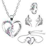 OSDUE Einhorn Schmuckset Mädchen, Einhorn Kinderschmuck Enthalten Halskette, Ringe, Armbänder, Ohrring, Schmuck Set für Party Geschenk (5 Stück)