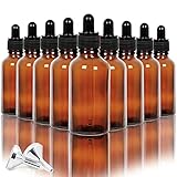 Youngever 16er Pack 50ML Tropfflaschen aus Glas für ätherische Öle, Pipettenflasche, Apothekerflaschen, 2 Mini-Trichter aus Edelstahl (Amber)