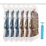 Wenrecu Hängende Vakuumbeutel für Kleidung, 6 Stück 110×70CM Vakuumierbeutel mit Handpumpe, Platz sparen Kleiderschrank-Organisator, Vacuum Bags für Saisonale Kleidung, Kleider, Anzüge, Mäntel, Jacken