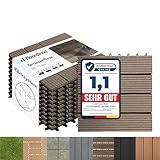 Floordirekt WPC Fliesen 30x30 cm, 1m² = 11 Terrassenfliesen, Klickfliesen, Balkonfliesen in Holzoptik - Bodenbelag für Balkon & Terrasse - wetterfest mit Drainagefunktion | Dunkelbraun | Royal