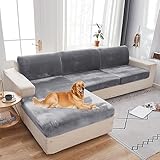 Rosnek Sofa Sitzkissenbezug Sofabezug, Samt Sofahusse Stretch Couchbezug,Sofa Cover Couch überzug für Sofa überzug L Form,Ecksofa,Sofa Sitzkissen 2-Sitzer,1 Stück,Silber Grau