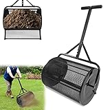 XMTECH Kompoststreuer Gartenstreuer Torfmoosstreuer Metall-Netzkorb Düngerstreuer Schiebe-Streuer mit Schwamm T Griff, 80L Kompost-Streuer für Rasen und Garten, Ø40 x 65 cm