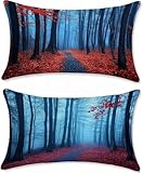 Wald Outdoor Kissen Deko Wohnzimmer Kissenbezug 50x90cm Leinen Sofakissen Bett Deko Kissenbezüge Landschaft Aesthetic Gartenkissen Sofa Pillow Case Couchkissen 2er Set mit Reißverschluss u-10174