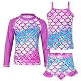 Owntop Badeanzug Mädchen, UV Badebekleidung Schwimmanzug Kinder, 3-teiliges Tankini Badeset für Strand Pool Wasserpark - Rosa Meerjungfrau 120