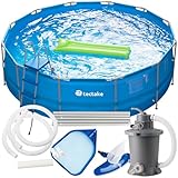 tectake® Swimming Pool Komplettset, Schwimmbecken für Garten, Aufstellpool oval, Outdoor Swimmingpool, Pool groß mit Zubehör, Schwimmbad mit Stahlrahmenbecken, Framepool - Blau | Ø 450 cm