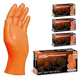 PROGRIP Einweghandschuhe Diamant Grip, Orange, Einmalhandschuhe Extra Stark, Nitrilhandschuhe Gr. L, 2x dicker, Handschuhe Einweg, Arbeitshandschuhe für Werkstatt & Montage, 50 Stk/Box