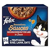 FELIX Sensations Saucen Katzenfutter nass, Sorten-Mix, 4er Pack (4 x 24 Beutel à 85g)