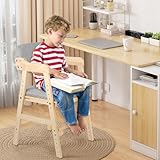 Hochstuhl, höhenverstellbarer Holzhochstuhl für kinder von 2 bis 12 Jahren Buchenholz Kinderstuhl, Lehrstuhl, Stabil & Sicher bis 90 kg für Kinder und Erwachsener