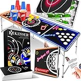 KESSER® Beer Pong Tisch Set mit Kartenspiel Trinkspiel Inkl. Eisfach LED-Action inkl. 100 Becher (50 Rot & 50 Blau), 6 Bälle + Regelwerk Partyspiele Table Höhenverstellbar Klappbarer