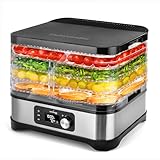 LEHMANN Dörrautomat Edelstahl 450W | Dörrgerät für Lebensmittel mit 5 Dörrebenen | Dehydrator mit Temperaturregler 35-70°C | Trockner für Obst, Pilze, Fleisch, Kräuter, BPA frei