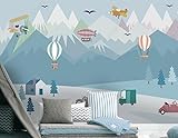 Fototapete 3D Effekt Tapete 3D Cartoon-Ballon-Flugzeug-Auto-Kinderzimmer Modern Vlies Tapeten Wohnzimmer Schlafzimmer Flur 300Cm(W)*210Cm(H)