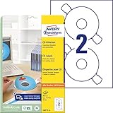 AVERY Zweckform L6015-25 selbstklebende CD-Etiketten inkl. Zentrierhilfe (50 blickdichte CD-Aufkleber, Ø 117mm auf A4, ClassicSize, bedruckbare Klebeetiketten für alle A4-Drucker) 25 Blatt, weiß