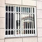 Verstellbares weißes Fenstergitter, Sicherheitsstange, einbruchsicher, Balustrade, verhindert versehentliches Herunterfallen, verbesserte Türstrebe (B 90 x H 80 cm)
