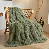 XeGe Luxuriöses Kunstfell-Decke - Weicher großer Flauschiger Wickel, struppiger Plüsch, dekorativer Couch-Wickel, zarte Bettdecke für Schlafzimmer/Wohnzimmer, Twin/Doppelbett, Salbei Grün