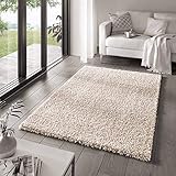 Taracarpet Shaggy Teppich Wohnzimmer Venezia Hochflor Langflor Teppiche modern Creme 200x250 cm
