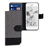 kwmobile Wallet Case kompatibel mit Apple iPhone SE (1.Gen 2016) / iPhone 5 / iPhone 5S - Hülle mit Ständer - Handyhülle Kartenfächer Grau Schwarz