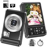 Digitalkamera, 4K 64MP Autofokus Fotoapparat mit 32GB TF-Karte, Kompaktkamera mit 1200mAh Batterie, USB-Kabel für Teenager Kinder