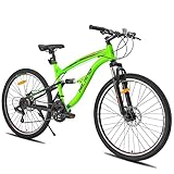 Hiland 26 Zoll Vollfederung Doppelfederung Fully Mountainbike 21 Gang MTB Fahrrad für Jungen und mädchen Fully Fahrrad für Damen Herren Jungendliche grün