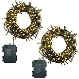 Lichterkette Batterie 2stk 100LEDs 10m LED Lichterkette Außen und Innen mit Timer, 8 Modi Lichterketten Batteriebetrieben für Weihnachten, Garten, Partys, Grünes Kabel Wasserdichte, Warmweiß