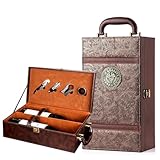 Weinflasche Box Sommelier Set Wein Geschenk Set Weintragekoffer für 2 Flaschen Weinkiste Geschenkset Weinkoffer für Hochzeit Jubiläum Party Reisen 35x20x12 cm