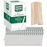 Set mit 500 SAINT LOUIS Zuckersticks aus Kristallzucker (4 g, 2 kg) mit Holzrührstäbchen – Ideal für Heißgetränke, Kaffee und Tee – Praktisch und einfach zu verwenden