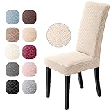 Stuhlhussen 4er Set Universal Stretch Stuhlhussen Moderne Jacquard Husse Abnehmbare Stuhlbezug Abdeckung Esszimmer überzug Bi-Elastic Spannbezug,für Bankett Deko und Hochzeit Partys (Beige, 4 er Set)