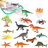 DERAYEE 24 Stücke Dinosaurier und Tierfiguren Spielzeug,Realistische Unter Dem Meer Leben und Dinosaurier Figur Dino Torten für Kinder