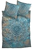 sister s. Bettwäsche Reine Baumwolle Satin Sleep Tight orientalisch Mandala absolut hip Bettwäsche-Set blau braun Vintage (135x200 cm)