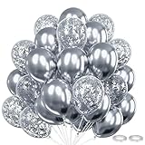 Gleemix Luftballons Silber Set mit Konfetti Ballons, 30 Stück Silberne Luftballons, 12 Zoll Silberne Konfetti Helium Luftballons, Silber Partyballon für Hochzeit, Geburtstag, Abschlussfeier