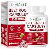 Rote Beete Kapseln, Vegane Extrakt 60 Beetroot Capsules, Natürlicher Rote Beete Pulver, Reich an Vitaminen und Mineralstoffen, Gentechnikfrei, Glutenfreies 1300mg