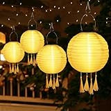 IEEILULU Lampions Solar Außen, Nylon Hängende Gartenlaterne Solar, Solar Lampion Boho Style Warmweiß mit Clip und Quastenbesatz für Garten, Hof, Terrasse, Hochzeit, Fest Deko (25cm-4 Stück)