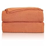 MYLUNE Home Baumwolldecke Strickdecke Öko-Tex 150x200cm Kuscheldecke 100% Baumwolle Sofadecke Wohndecke Gehäkelte Decke Cotton Knitted Blanket-Karamell Orange 150 x 200 cm
