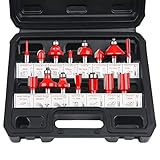 flintronic Fräser-Set, 8MM Fräsen Werkzeug Set, 15-tlg Holzkoffer Geschmiedeter Werkzeugstahl Oberfräser, Bündigfräser, Holzschneider mit Kunststoff-Box, Bodenreinigung für Holzbearbeitung