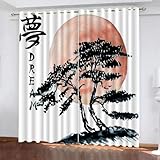 GIOVIA 3D Japan Stil Vorhang Abdunkelnde Aquarell Polyester Vorhänge mit ösen 2er Set Gardinen Blickdicht Verdunkelungs Geräuschreduzierung für Schlafzimmer Wohnzimmer B 234 X H 137 cm