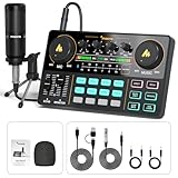 Maono DJ Controller mit Soundkarte und DJ Mischer, AM200S1 All In One DJ Mischpult Audio Interface mit 16MM Großmembranmikrofon für Live Streaming, YouTube, Aufnahme