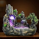 Zimmerbrunnen Feng Shui Brunnen Pflanzen Springbrunnen Mit LED Kristallkugel und Zerstäuber Tischbrunnen mit Deko-Steingarten und Teich Wasserspiel Desktop Wasserfall