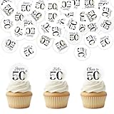 40 Stück Essbare Tortendeko 50 Geburtstag Mann Frau, 50th Happy Birthday Cupcake Toppers, Esspapier Tortendeko Kuchendekoration, Essbar Muffins Deko 50 Jahre, 50 Geburtstag Party Dekoration