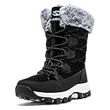HOBIBEAR Damen Schneestiefel Leichtgewichtige Warme Kunstpelz gefüttert Wasserdicht Winter Mid-Calf Stiefel Schwarz，EU 40