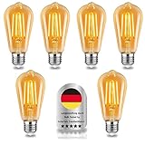 Wenscha E27 Edison Glühbirnen 6 Pack Vintage nicht dimmbare Led Schraublampen Bernstein Glas 2700K Warmweiß 6W (60W Äquivalent) Energiesparendes Licht