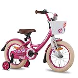 Hiland Kinderfahrrad Mädchen 3+ Jahren Space Shuttle Fahrrad 14 Zoll mit Korb, Stützrädern, Handbremse und Rücktritt rosa