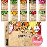 valeaf Obst Samen Set I 10 Sorten Obstsamen I Premium Saatgut Obst I Pflanzen Set inkl. Obst Samen I Erdbeersamen, Melonen Samen, Physalis, Drachenfrucht I Pflanzen Samen I ideales Samen Set Geschenk