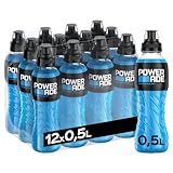 Powerade Sports Mountain Blast - Iso Drink mit Elektrolyten - als erfrischendes, kalorienarmes Sportgetränk oder als Power Drink für zwischendurch , 12 x 500 ml Powerdrink in Blau