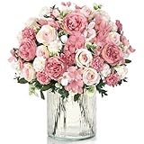 UXORSN Pfingstrose Rose Künstliche Blumen 4 Bündel Kunstblumen wie Echt Seidenpfingstrosen Künstliche Rosen Blumenstrauß Seidenblumen Blumenarrangement für Hochzeit Partei Küche Tischaufsätze Dekor