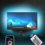Mexllex Led TV Hintergrundbeleuchtung 55-75 zoll, 4M LED Streifen mit Bluetooth Smart Led App Steuerbar led backlight,USB Led Beleuchtung Hintergrundbeleuchtung Fernseher Musicsync