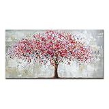 Mintura Art Artwork Handgemaltes Wandbild, Motiv: Der große rote Baum, Wohnzimmer, Acryl-Leinwand, Heimdekoration, Ölgemälde auf Leinwand, 70 x 140 cm, ungerahmt