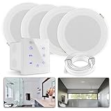 Power Dynamics A100 Bluetooth Deckenlautsprecher 4er Set – 4X Einbaulautsprecher 5' IPX5 Wasserdicht – 160W Verstärker – Badezimmer & Außenbereich – Unterputzradio, 55mm Tief - Weiß/Weiß
