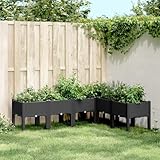Gecheer Pflanzkasten mit Beinen, Gärtnertisch mit Stauraum, Blumentisch für Terrasse Garten, Gartenarbeitstisch, Schwarz 160x120x42 cm PP